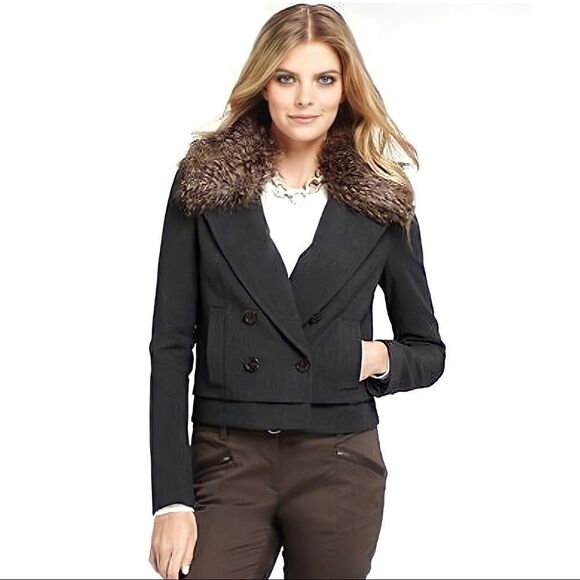 NWOT ann taylor faux fur collar double weave jacket size 6 - Picture 1 of 10